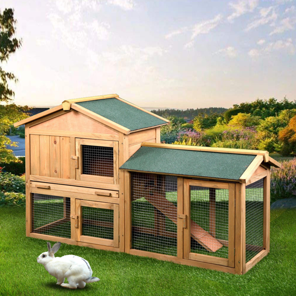 61-Wooden-Chicken-Coop-Hen-House-Rabbit-Wood-Hutch-Poultry-Cage-Habitat-Rabbit-Cage
