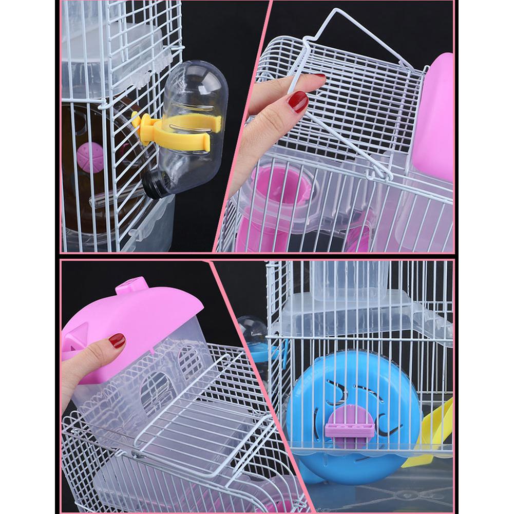 Double-storey-Villa-shaped-Wire-Cage-With-Feeding-Bowl-Running-Roller-Skating-Toy-Small-Castle-Double-5